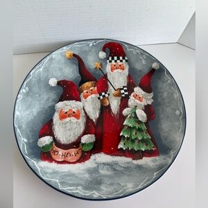 Festive Vintage Ceramic Santa Claus Holiday Platter 12” Hand Painted Christmas